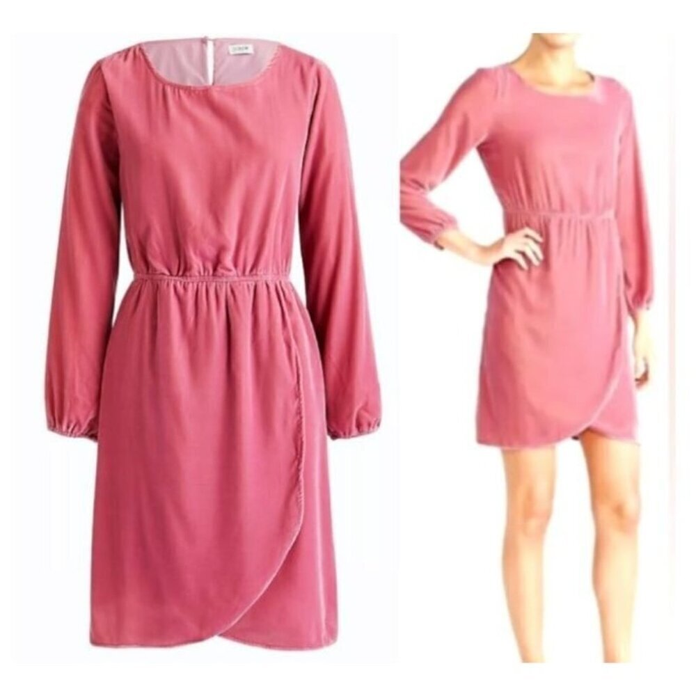 J Crew Dress Womens 8 Pink Mauve Tulip Hem Wrap Crushed Velvet Mini Fairy